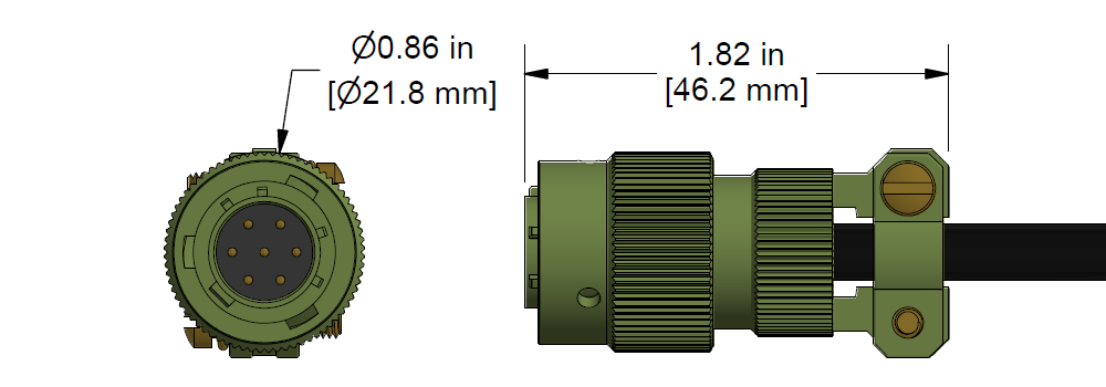 A line drawing showing the diameter and length of a CTC CK-C1 vibration sensor connector.