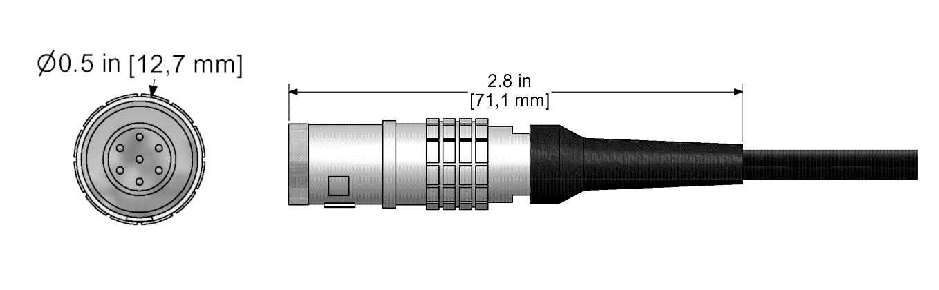 A line drawing showing the diameter and length of an assembled CTC C22 vibration sensor connector kit.