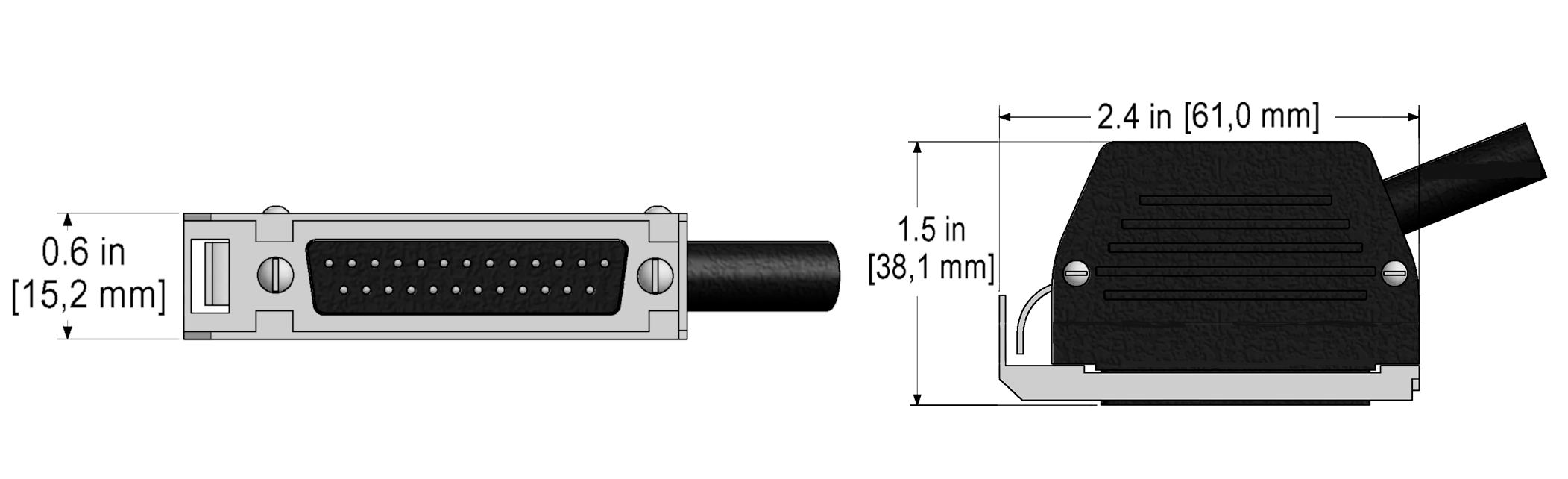 A line drawing showing the diameter and length of an assembled CTC C359 vibration sensor connector kit.