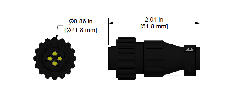 A line drawing showing the diameter and length of an assembled CTC C382 vibration sensor connector kit.
