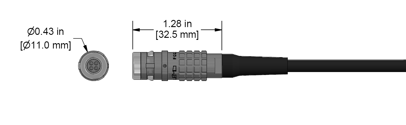 A line drawing showing the diameter and length of an assembled CTC C395 vibration sensor connector kit.