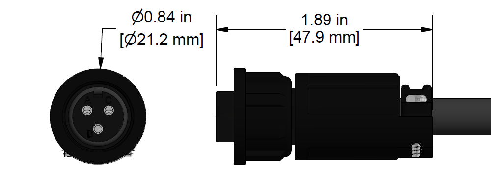 A line drawing showing the diameter and length of a CTC CK-C3X vibration sensor connector.