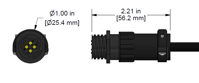 A line drawing showing the diameter and length of an assembled CTC C412 vibration sensor connector kit.