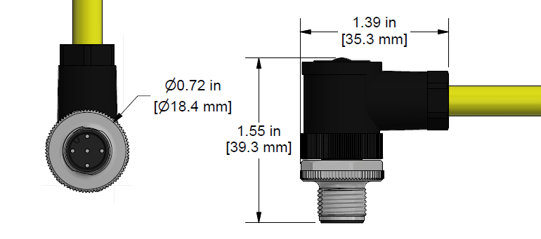 A line drawing showing the diameter and length of an assembled CTC C429 vibration sensor connector kit.