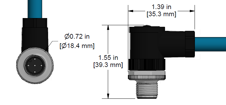 A line drawing showing the diameter and length of an assembled CTC C430 vibration sensor connector kit.