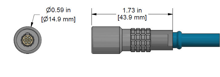 A line drawing showing the diameter and length of an assembled CTC C46 vibration sensor connector kit.