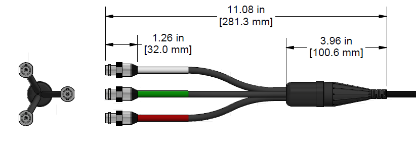 A line drawing showing the diameter and length of an assembled CTC C475 vibration sensor connector kit.