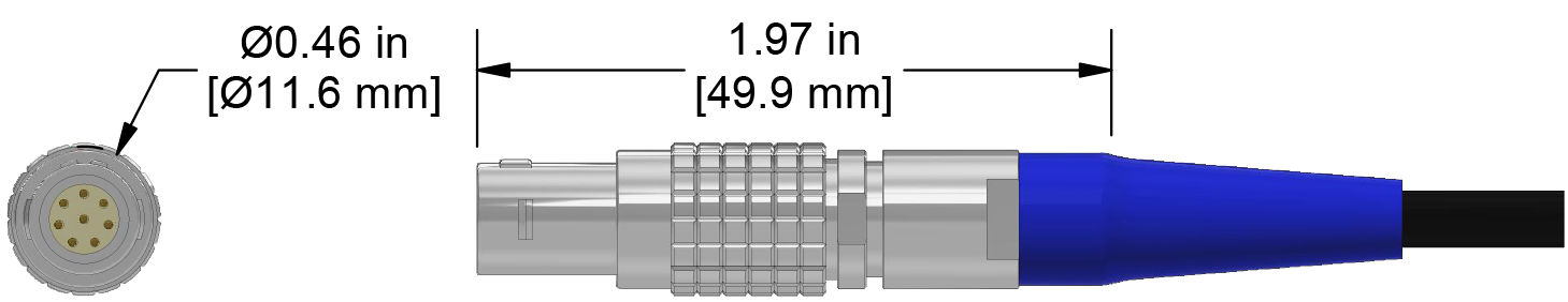 A line drawing showing the diameter and length of an assembled CTC C533 vibration sensor connector kit.