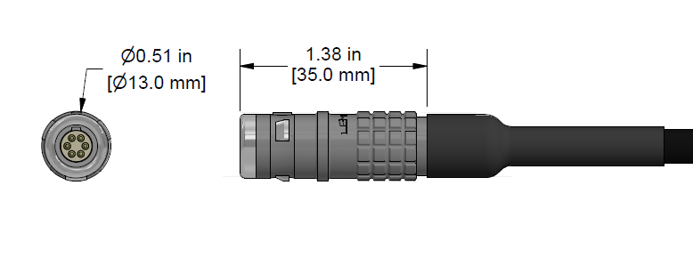 A line drawing showing the diameter and length of an assembled CTC C578 vibration sensor connector kit.