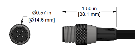 A line drawing showing the diameter and length of an assembled CTC C580 vibration sensor connector kit.