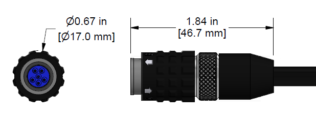 A line drawing showing the diameter and length of an assembled CTC C597 vibration sensor connector kit.