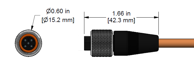 A line drawing showing the diameter and length of an assembled CTC C608 vibration sensor connector kit.