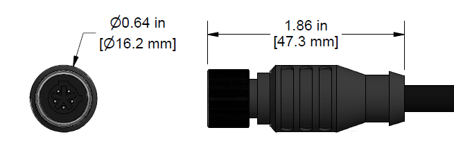 A line drawing showing the diameter and length of an assembled CTC C611 vibration sensor connector kit.