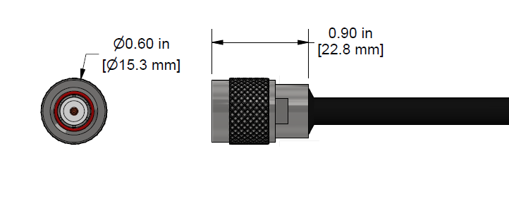 A line drawing showing the diameter and length of an assembled CTC C622 vibration sensor connector kit.