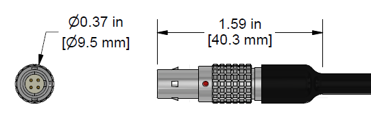 A line drawing showing the diameter and length of an assembled CTC C638 vibration sensor connector kit.