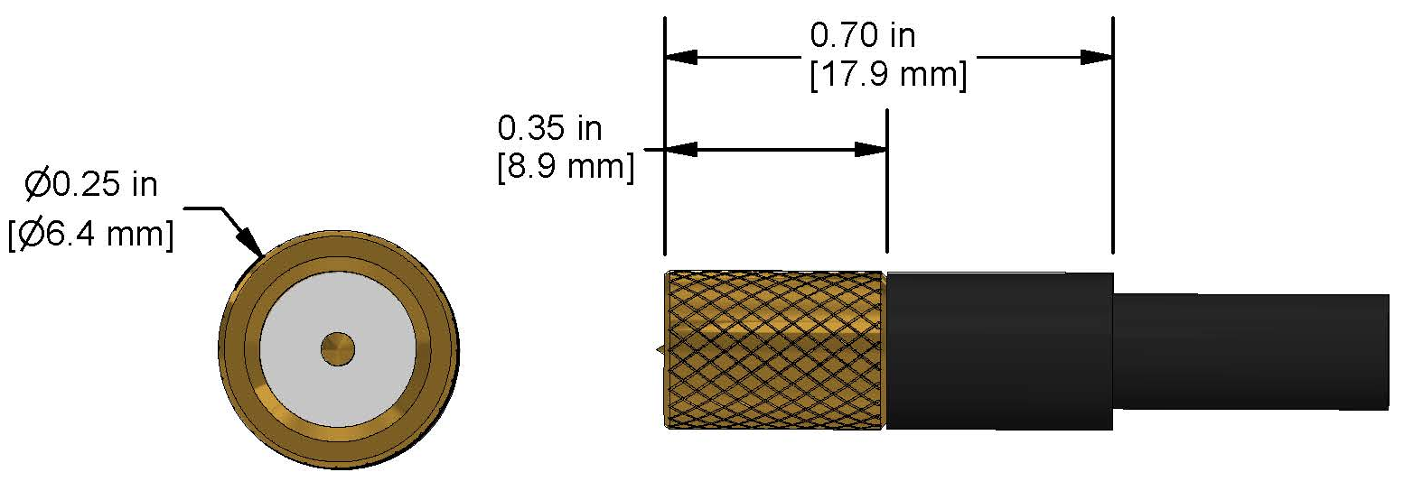 A line drawing showing the diameter and length of a CTC CKT-MD10 vibration sensor connector.