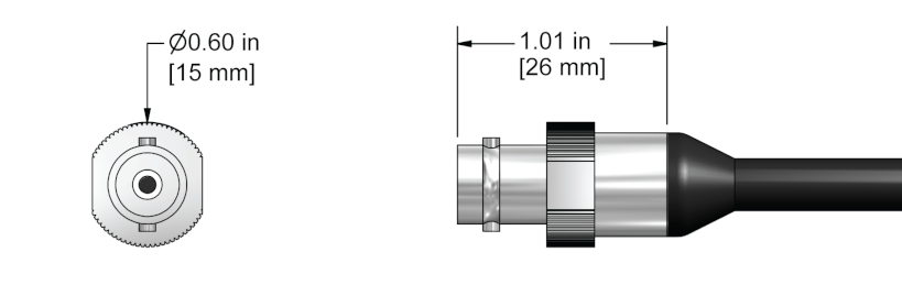 A line drawing showing the diameter and length of an assembled CTC E vibration sensor connector kit.