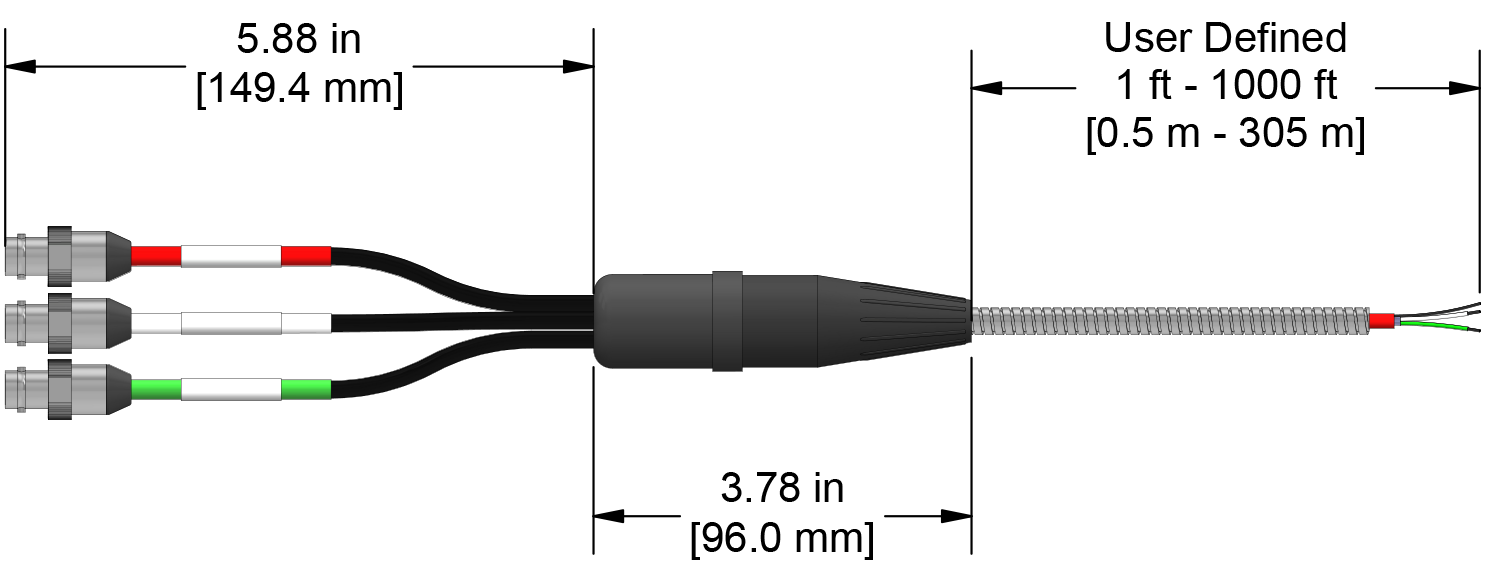 A line drawing showing the diameter and length of an assembled CTC E3X vibration sensor connector kit.