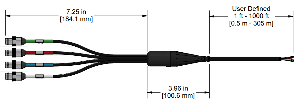 A line drawing showing the diameter and length of an assembled CTC E4C vibration sensor connector kit.