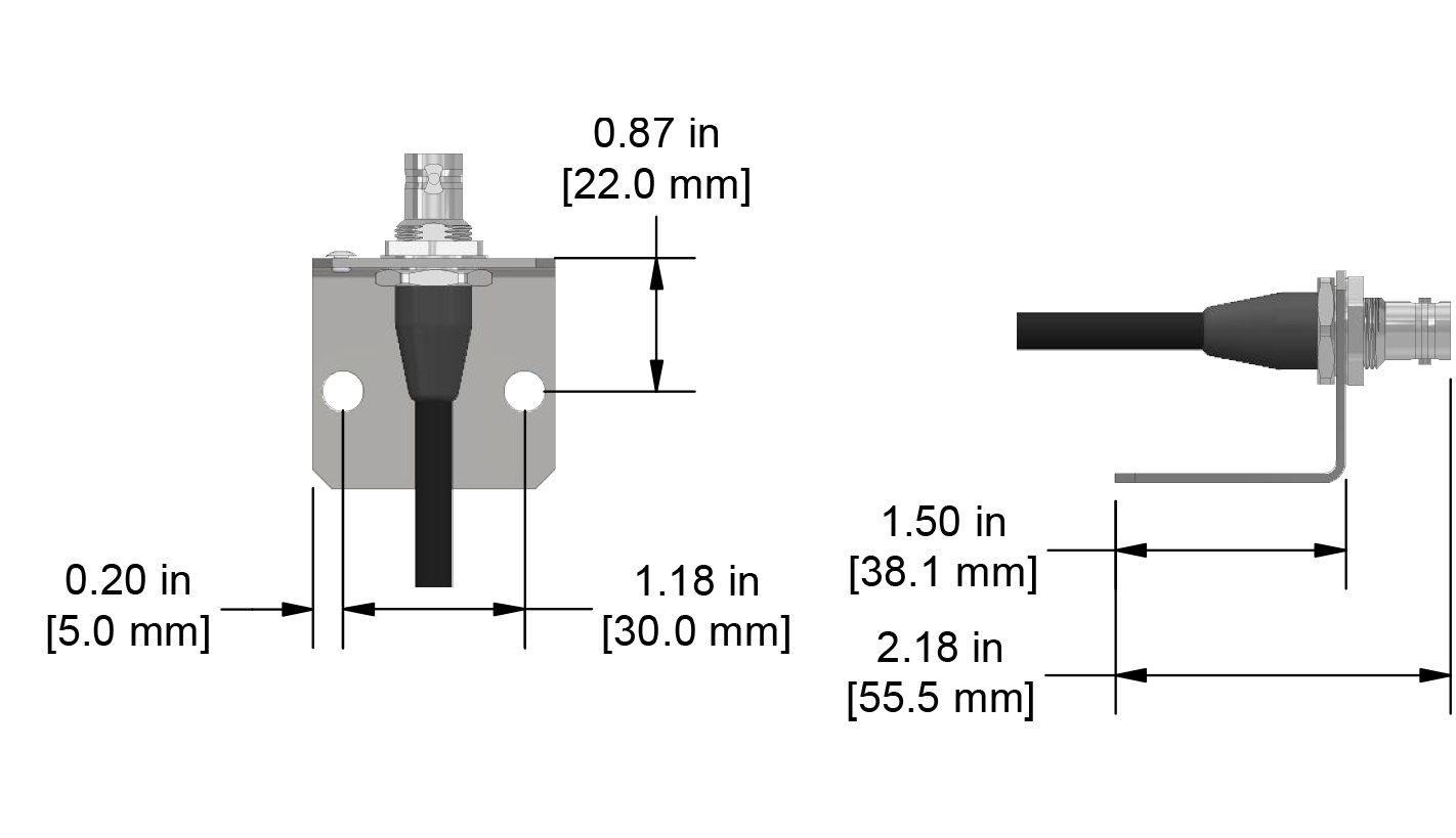 A line drawing showing the diameter and length of an assembled CTC EB vibration sensor connector kit.