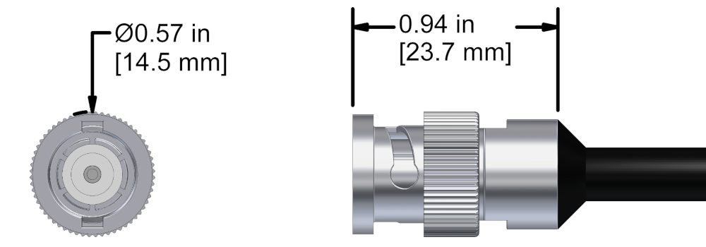 A line drawing showing the diameter and length of an assembled CTC F2C vibration sensor connector kit.