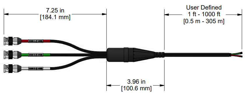 A line drawing showing the diameter and length of an assembled CTC F3C vibration sensor connector kit.