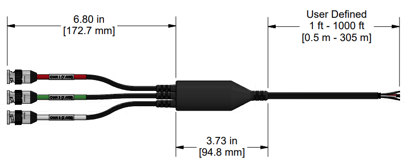 A line drawing showing the diameter and length of an assembled CTC F3D vibration sensor connector kit.