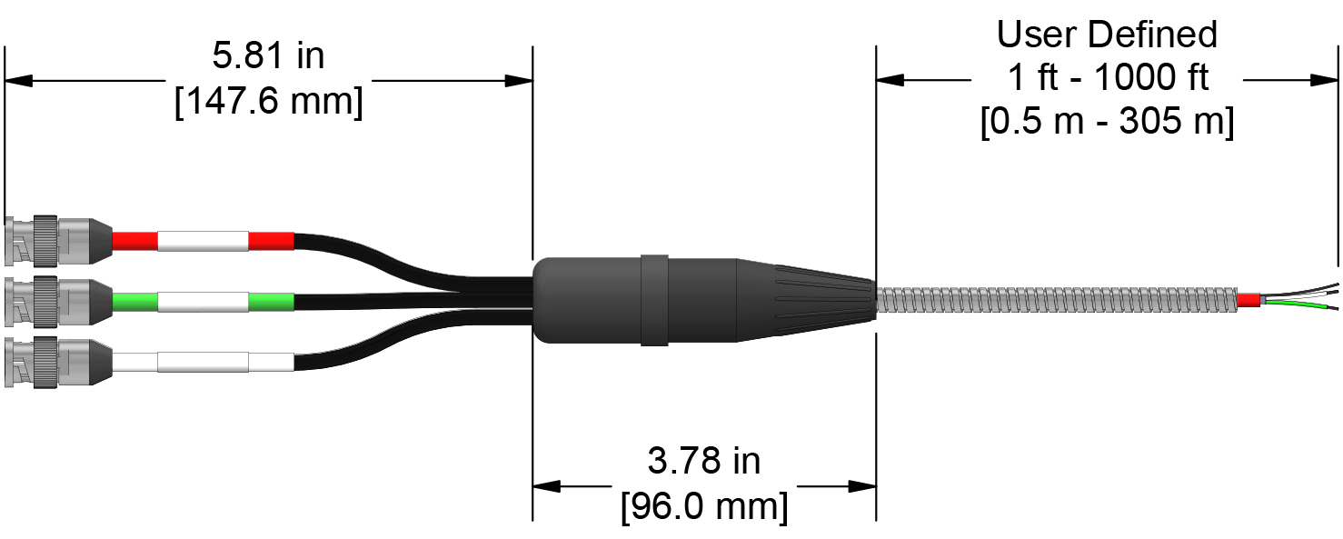 A line drawing showing the diameter and length of an assembled CTC F3X vibration sensor connector kit.