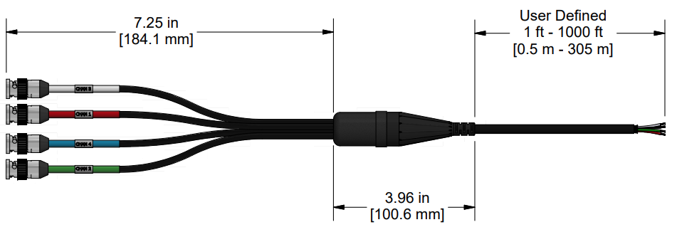 A line drawing showing the diameter and length of an assembled CTC F4C vibration sensor connector kit.