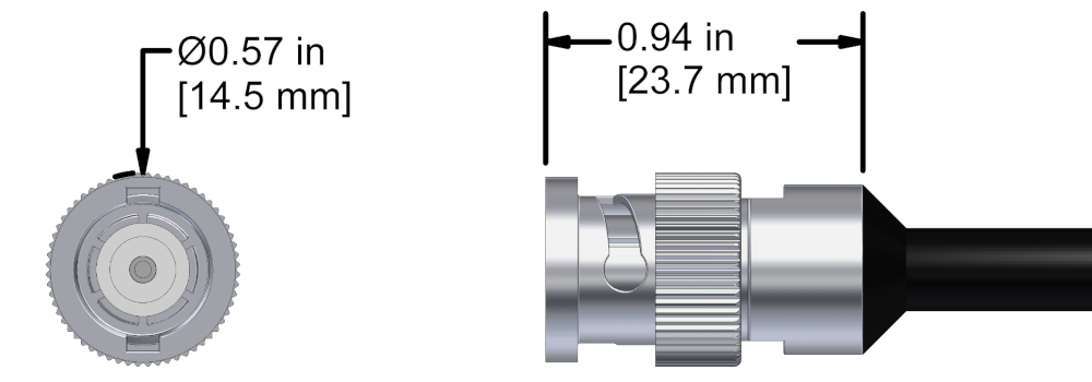 A line drawing showing the diameter and length of an assembled CTC FX vibration sensor connector kit.