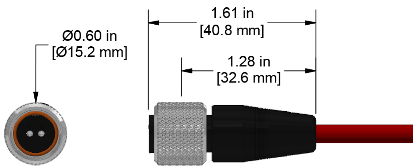A line drawing showing the diameter and length of an assembled CTC J2NG vibration sensor connector kit.
