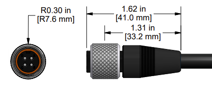 A line drawing showing the diameter and length of an assembled CTC J4NG vibration sensor connector kit.