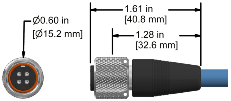 A line drawing showing the diameter and length of an assembled CTC J4Q vibration sensor connector kit.