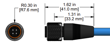 A line drawing showing the diameter and length of an assembled CTC JQ4N vibration sensor connector kit.