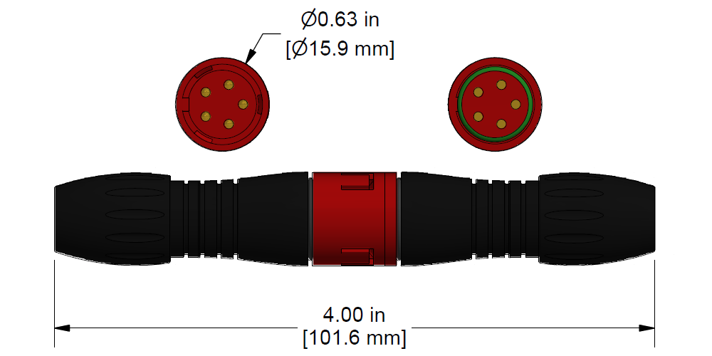 A line drawing showing the diameter and length of a CTC CK-SFT vibration sensor connector.