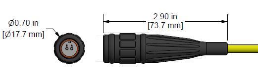 A line drawing showing the diameter and length of a CTC CK-V2J vibration sensor connector.
