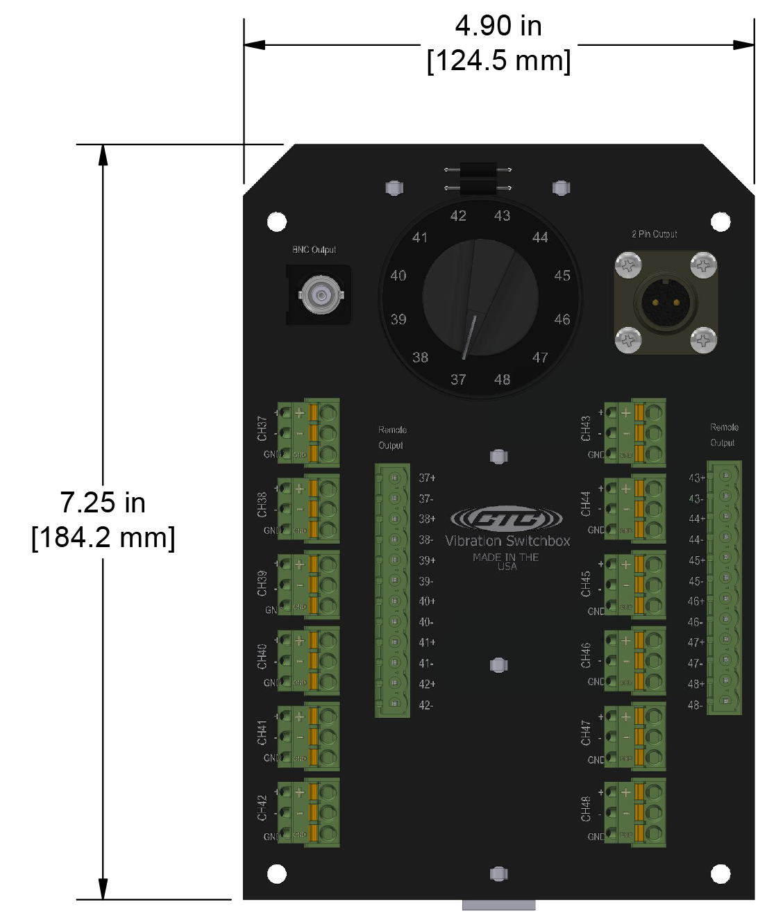 A drawing showing the dimensions of a CTC JB915 industrial enclosure.