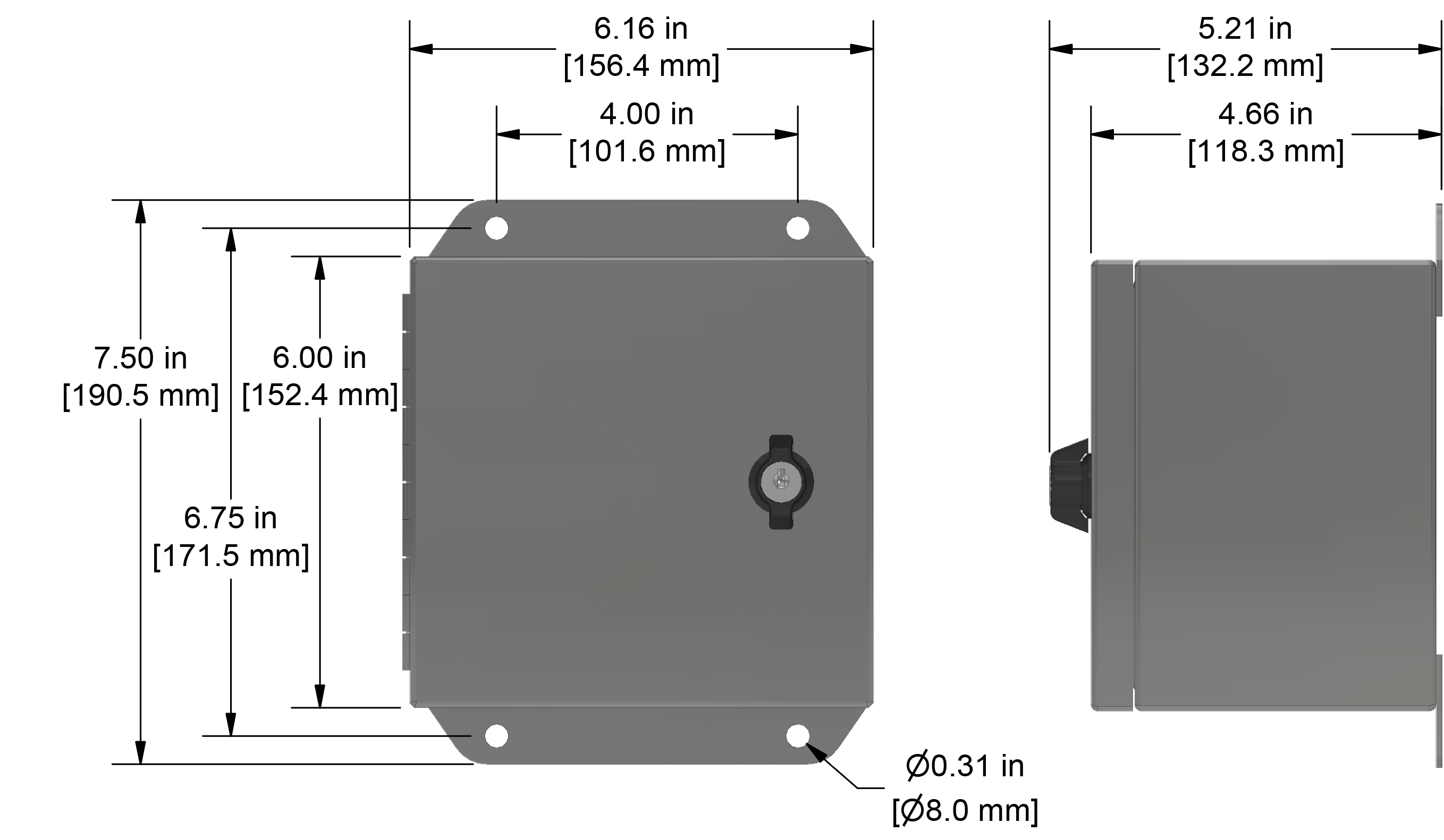 A drawing showing the dimensions of a CTC MX202 industrial enclosure.