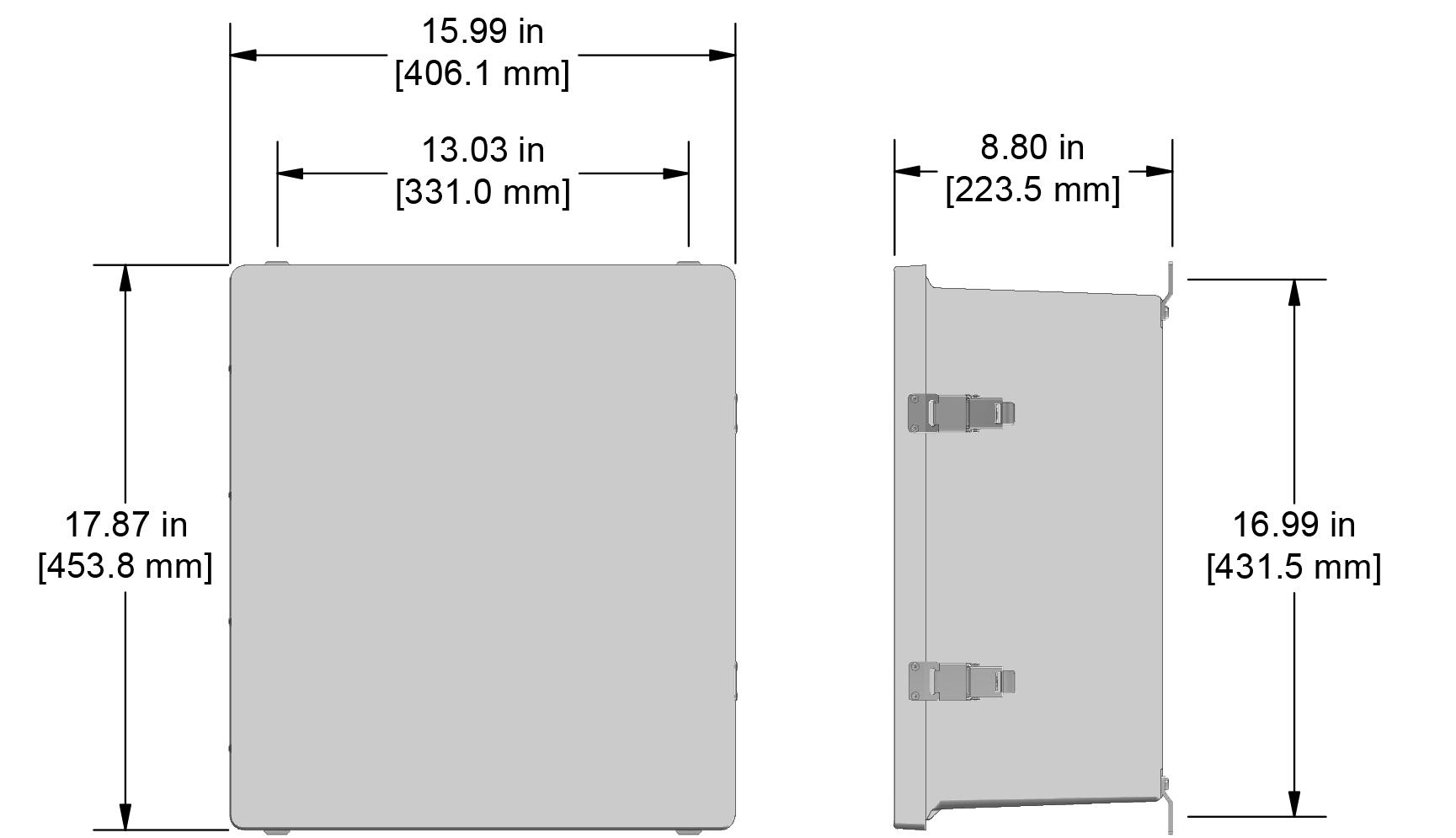 A drawing showing the dimensions of a CTC PXE350 Extended Capacity industrial enclosure.