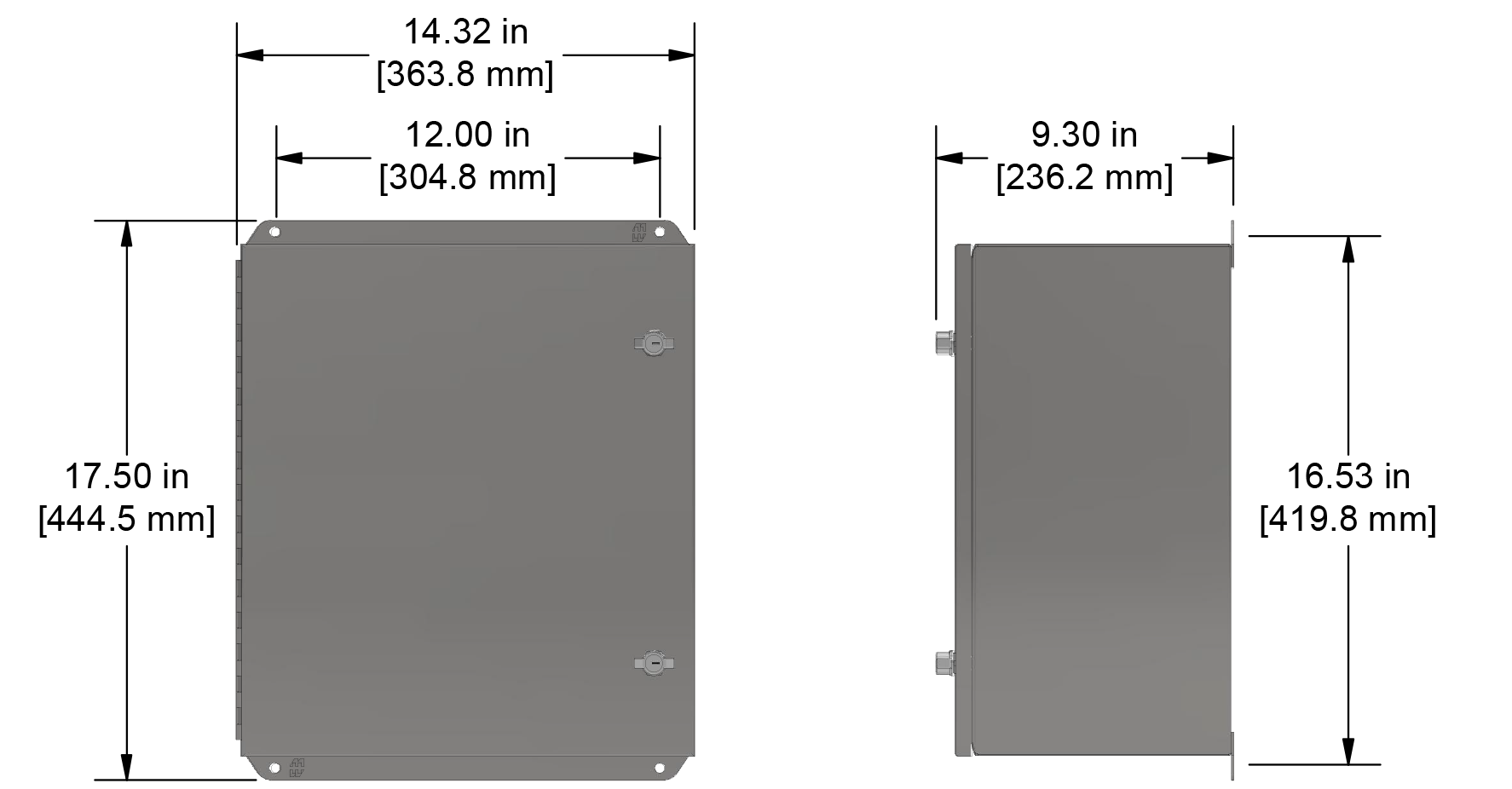 A drawing showing the dimensions of a CTC PXE450P Extended Capacity industrial enclosure.