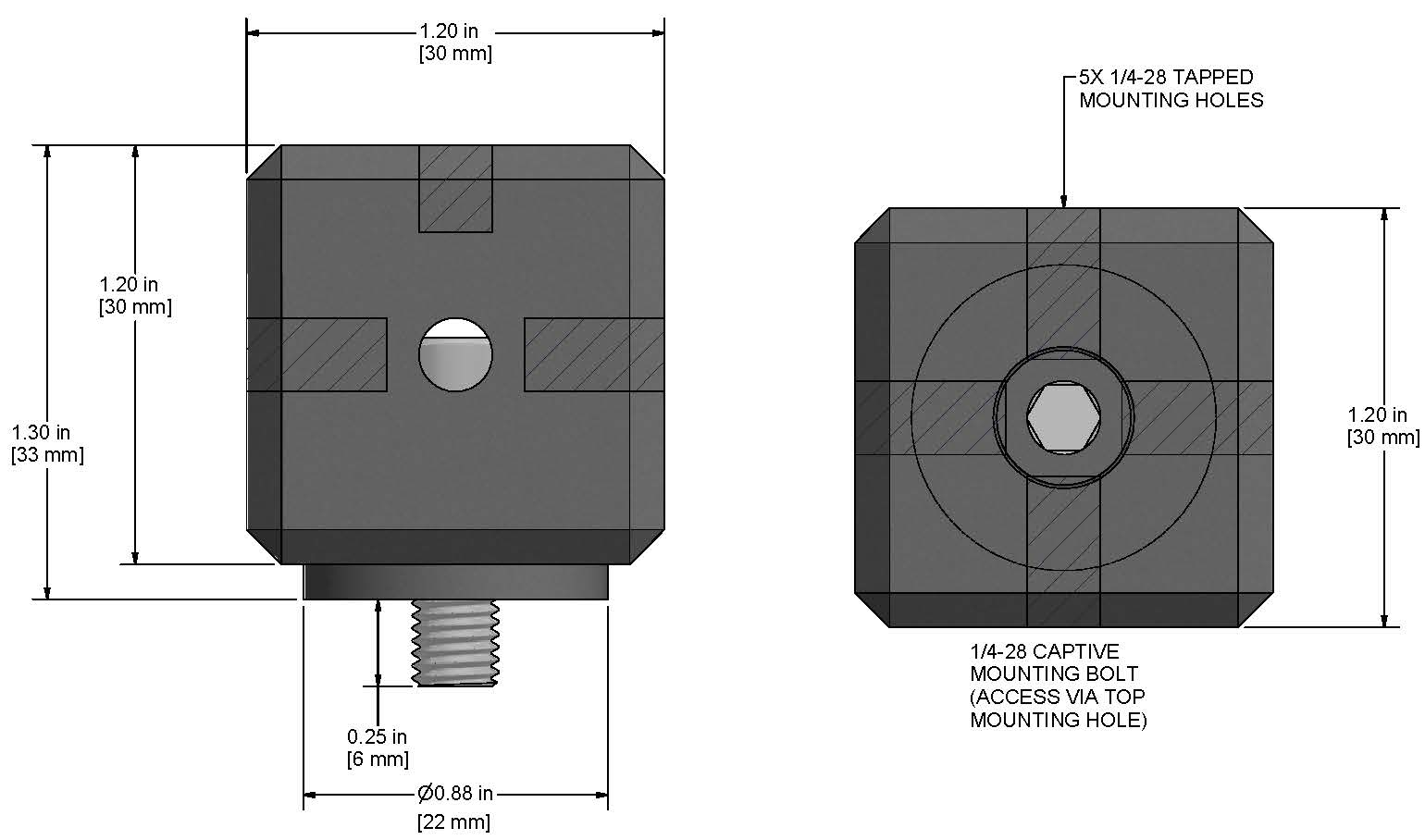 A drawing showing the dimensions of a CTC MH144-1A mounting hardware for industrial condition monitoring sensors.