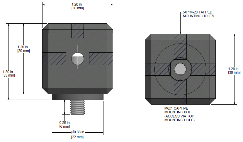 A drawing showing the dimensions of a CTC MH144-2A mounting hardware for industrial condition monitoring sensors.