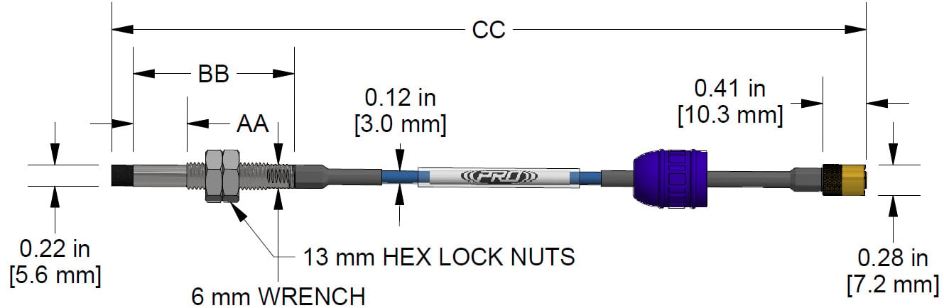 A dimension drawing of a Standard Mount CTC PRO Line DP1009 proximity probe.