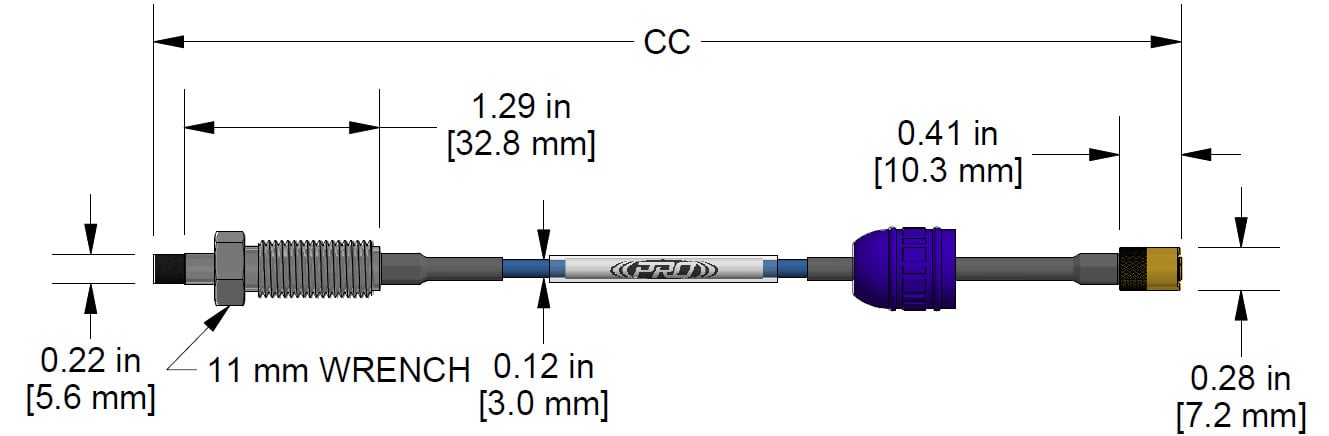 A dimension drawing of a Reverse Mount CTC PRO Line DP1009 proximity probe.