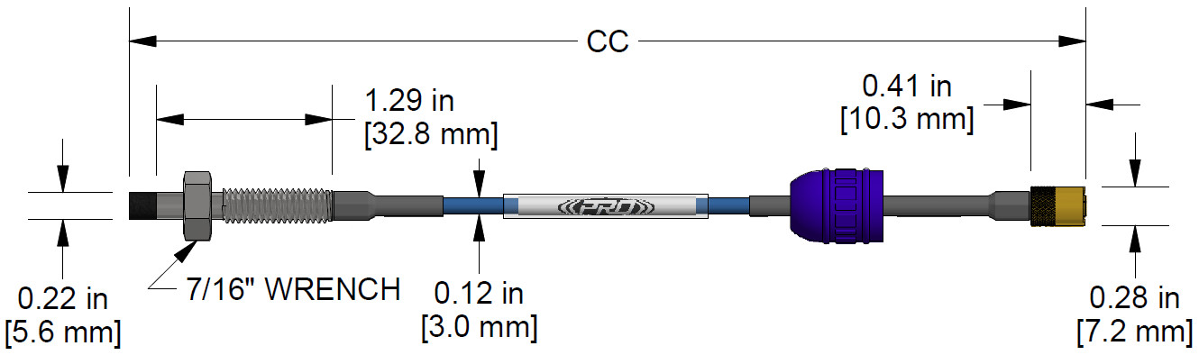 A dimension drawing of a Reverse Mount CTC PRO Line DP1009 proximity probe.