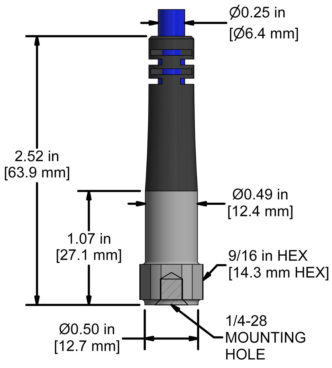 A drawing showing the dimensions and pin configuration of a CTC AC940 industrial accelerometer.