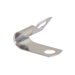 A stainless steel CB929-1A loop cable clamp with round opening on each end.