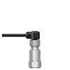 A render of an CTC A2E industrial connector on a stainless steel, top exit AC102 vibration sensor.