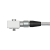 A render of a CTC J4AG grounded connector on a CTC side exit triaxial industrial vibration sensor.