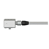 A render of a CTC M4TR4X connector on an armored cable attached to a generic side exit triaxial accelerometer.